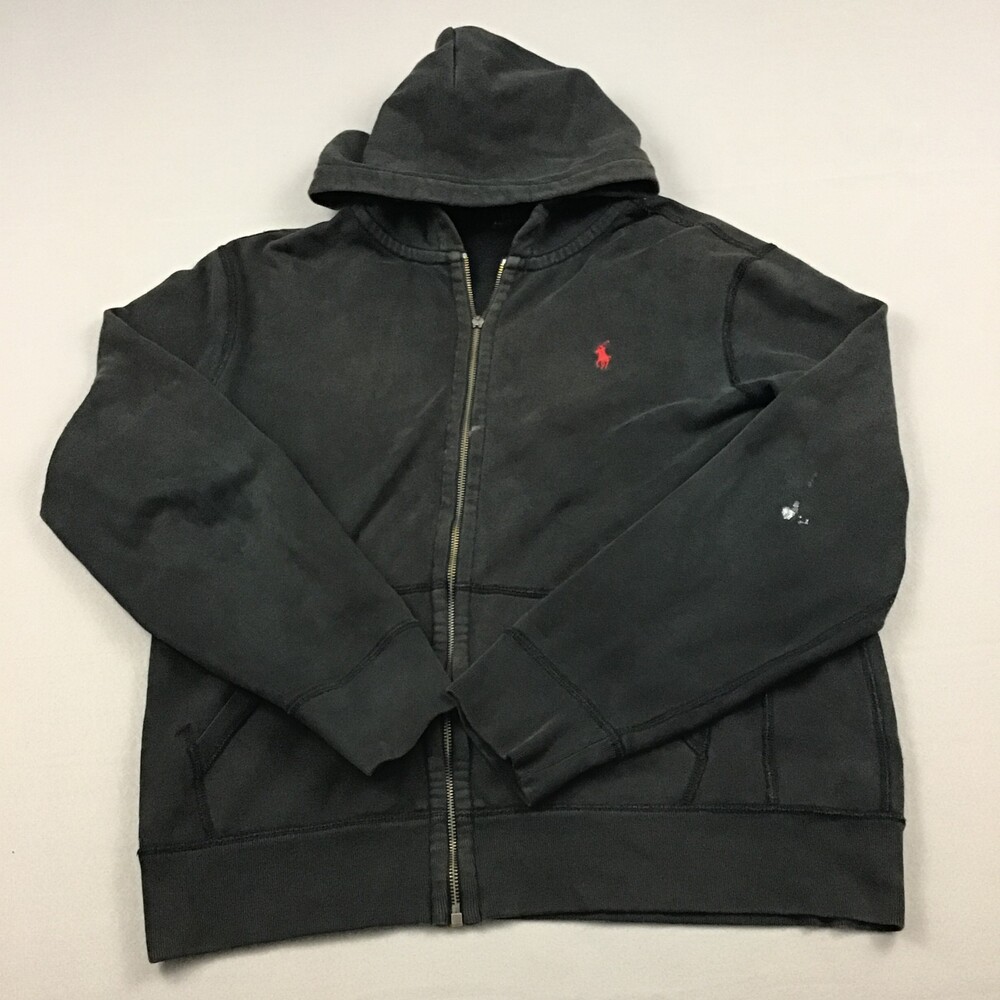 Polo Ralph Lauren Jacket Men Large Black Full Zip Heavy Sweatshirt Red Pony L *
